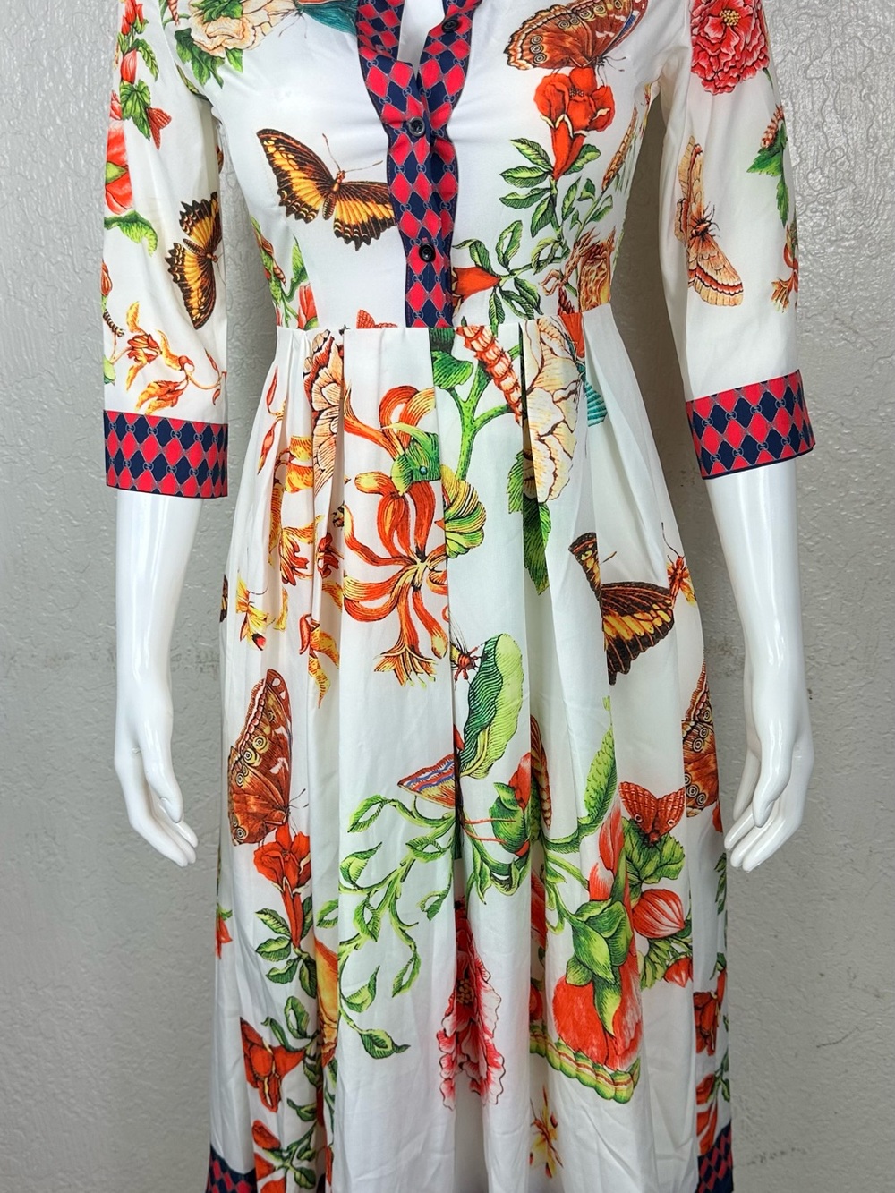 BURRYCO Women’s Floral Butterfly Shirt Dress White Multicolor Size M NWT